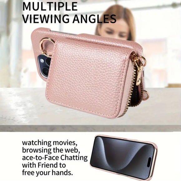 Anti Drop Faux Leather Phone Case With Zipper Lanyard Wallet iPhone 15ProMax - Picture 6 of 6